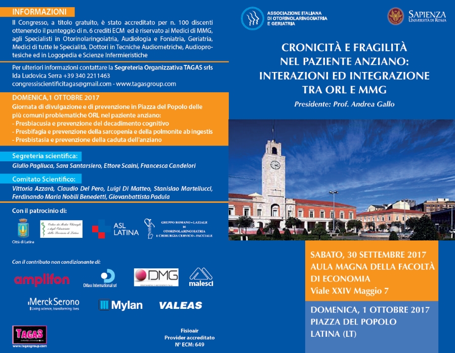 CRONICITA' E FRAGILITA' NEL PAZIENTE ANZIANO: INTERAZIONI ED INTEGRAZIONE TRA ORL E MMG